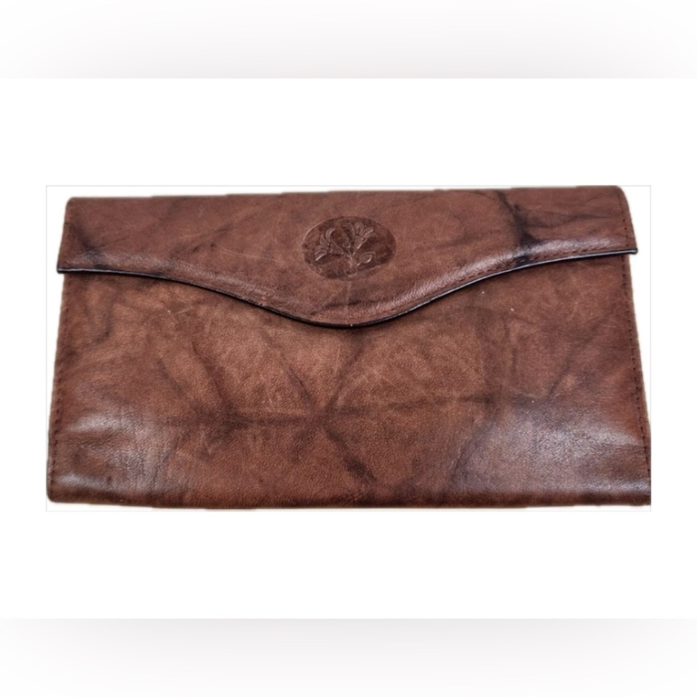 BUXTON Genuine High Grade Leather 8” Wallet w Checkbook Cover Marbled Brown EEUC - Picture 2 of 13